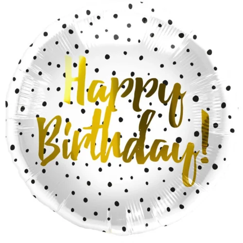 Balon z helem: Happy birthday, czarne kropki