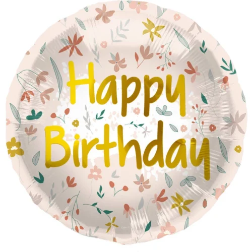 Balon z helem: Happy birthday - kwiaty, różowy
