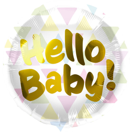 Balon z helem: Hello baby!, kolorowe trójkąty