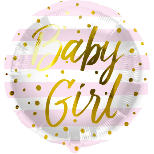 Balon z helem: Baby girl - paski, różowy