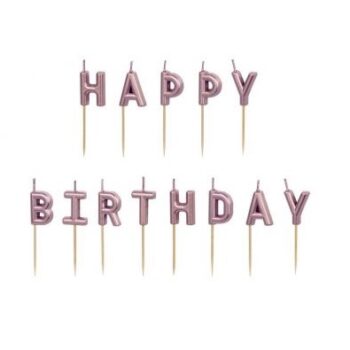 Świeczki Happy Birthday, 2.5cm, różowe złoto – Dekoracje imprezowe – Szalony.pl