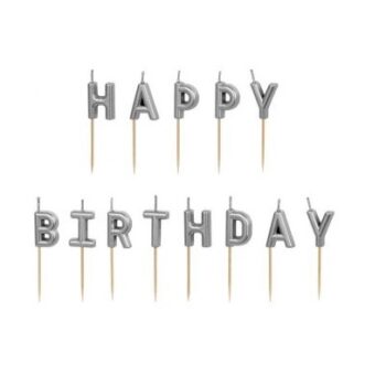 Świeczki Happy Birthday, 2.5cm, srebrny – Dekoracje imprezowe – Szalony.pl