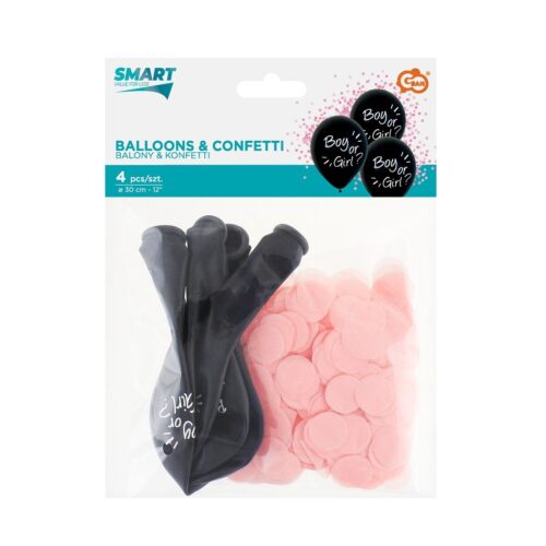 Balony z konfetti - Boy or girl, różowe, 4szt