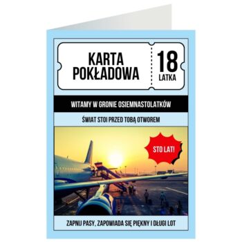 Kartka okolicznościowa – Karta pokładowa, 18 lat – Kartki na 18 urodziny – Szalony.pl