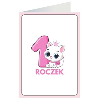 Kartka okolicznościowa – Roczek, kotek, różowy – Kartki na roczek – Szalony.pl