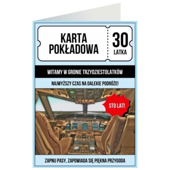 Kartka okolicznościowa – Karta pokładowa, 30 lat – Kartki na 30 urodziny – Szalony.pl