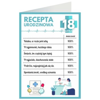 Kartka okolicznościowa – Recepta, 18 lat – Kartki na 18 urodziny – Szalony.pl
