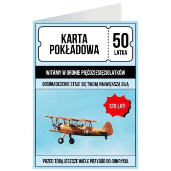 Kartka okolicznościowa – Karta pokładowa, 50 lat – Kartki na 50 urodziny – Szalony.pl