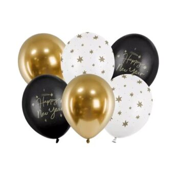 Balony bez helu: Happy New Year, 6 szt. – Balony bez helu – Szalony.pl