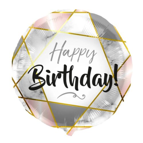 Balon z helem: Happy Birthday - figury, srebrny