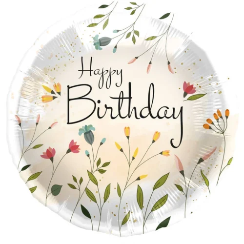 Balon z helem: Happy birthday, kwiatki