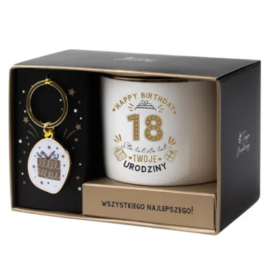 Kubek z brelokiem – 18 urodziny – Prezent na 18 urodziny – Szalony.pl