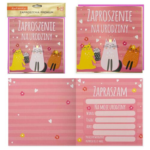 Zaproszenia - Na urodziny, kotki
