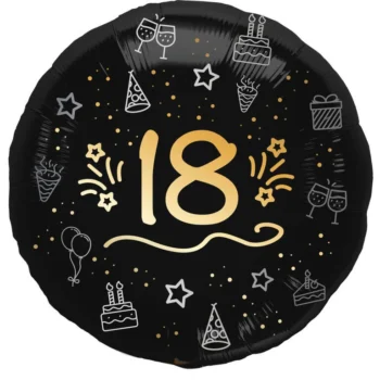 Balon bez helu: 18 czarno-złoty, okrągły – Balony bez helu – Szalony.pl