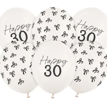 Balony bez helu: Happy 30, kokardki, 6szt – Balony gumowe w paczkach – Szalony.pl