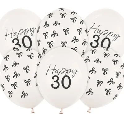 Balony bez helu: Happy 30, kokardki, 6szt – Balony gumowe w paczkach – Szalony.pl