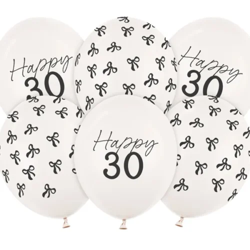 Balony bez helu: Happy 30, kokardki, 6szt