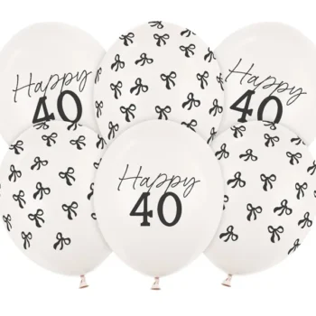 Balony bez helu: Happy 40, kokardki, 6szt – Balony gumowe w paczkach – Szalony.pl