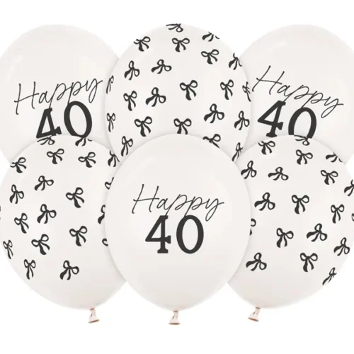 Balony bez helu: Happy 40, kokardki, 6szt