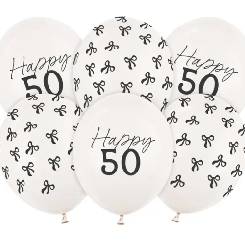 Balony bez helu: Happy 50, kokardki, 6szt