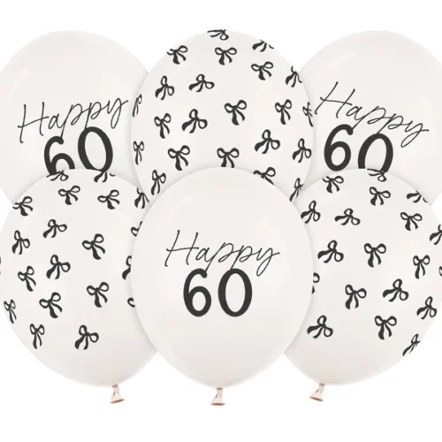 Balony bez helu: Happy 60, kokardki, 6szt