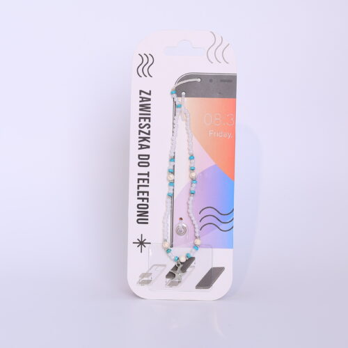 Zawieszka do telefonu - Kuleczki, biało - trurkusowa