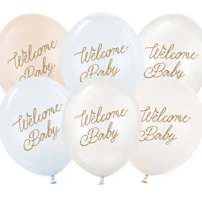 Balony bez helu: Welcome Baby, 30cm, 6szt. nieb – Balony gumowe w paczkach – Szalony.pl