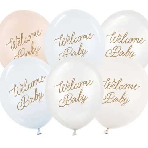 Balony bez helu: Welcome Baby, 30cm, 6szt. nieb