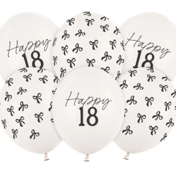 Balony bez helu: Happy 18, kokardki, 6szt – Balony gumowe w paczkach – Szalony.pl