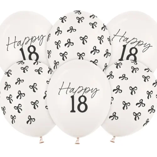 Balony bez helu: Happy 18, kokardki, 6szt