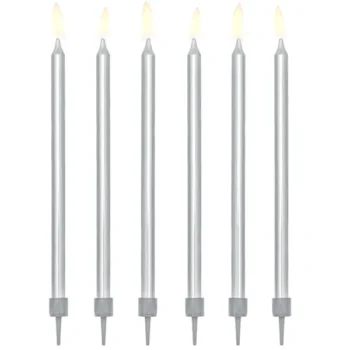 Świeczki – długie gładkie – srebrne, 12.5 cm (12 szt.) – Świeczki urodzinowe – Szalony.pl
