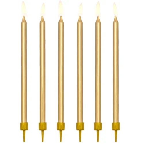 Świeczki - długie gładkie - złote, 12,5 cm (12 szt.)