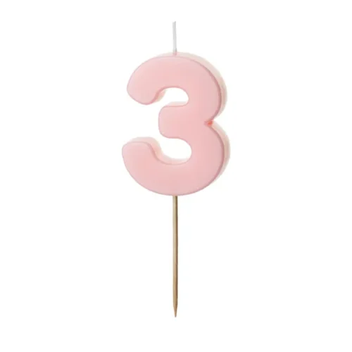 Świeczka - Cyfra "3" - jasny różowy, 5.5 cm