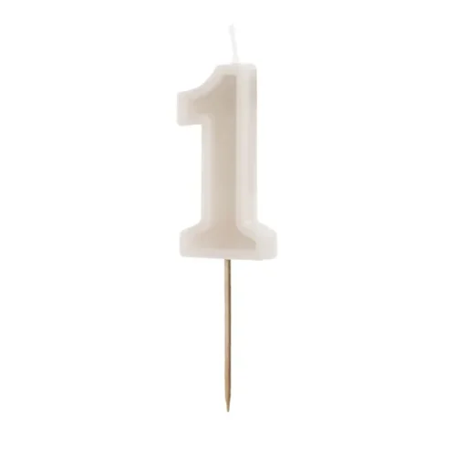Świeczka - Cyfra "1" - beżowa, 6 cm