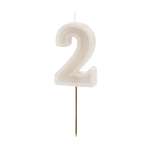 Świeczka - Cyfra "2" - beżowa, 6 cm
