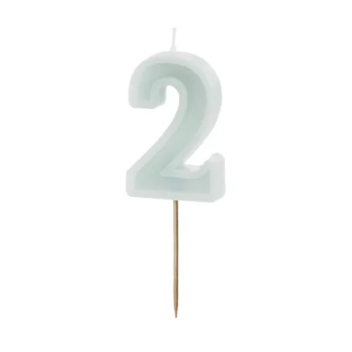 Świeczka - Cyfra "2" - jasna mięta, 6 cm