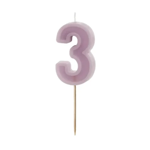 Świeczka - Cyfra "3" - fioletowa, 6 cm