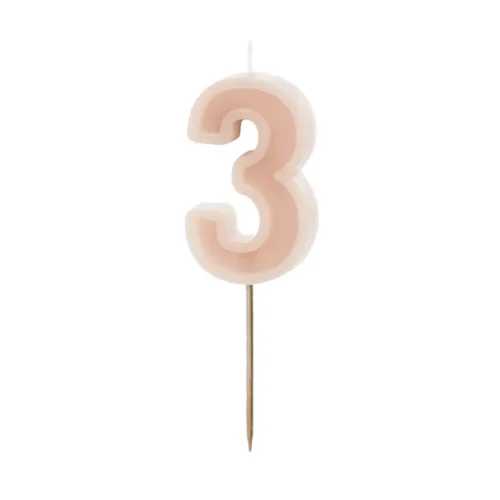 Świeczka - Cyfra "3" - brudny róż, 6 cm