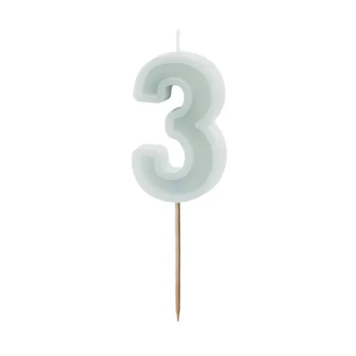 Świeczka - Cyfra "3" - jasna mięta, 6 cm