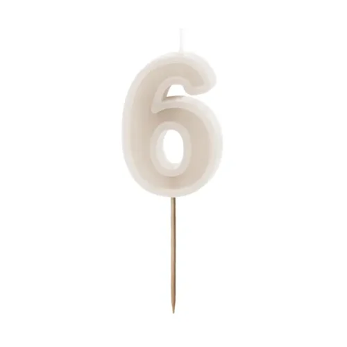 Świeczka - Cyfra "6" - beżowa, 6 cm