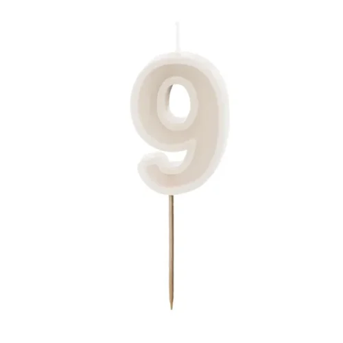 Świeczka - Cyfra "9" - beżowa, 6 cm