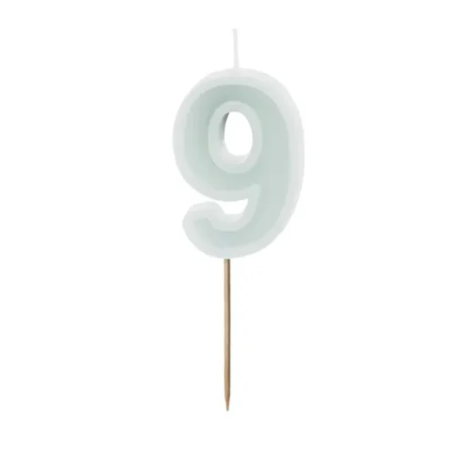 Świeczka - Cyfra "9" - jasna mięta, 6 cm