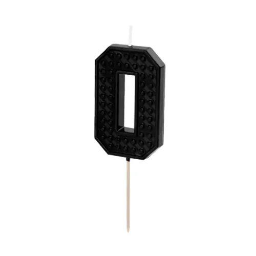 Świeczka - Cyfra "0" - czarny klocki, 6 cm