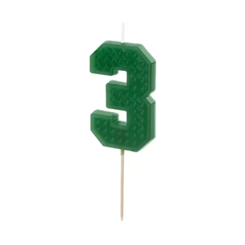 Świeczka – Cyfra “3” – zielona, klocki, 6 cm – Dekoracje imprezowe – Szalony.pl