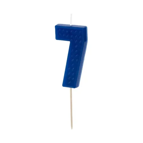 Świeczka - Cyfra "7" - niebieska klocki, 6 cm