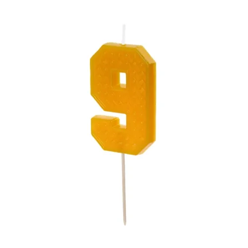 Świeczka - Cyfra "9" - żółta klocki, 6 cm