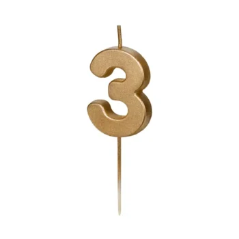 Świeczka – Cyfra “3” – złota, 4.5 cm – Dekoracje imprezowe – Szalony.pl