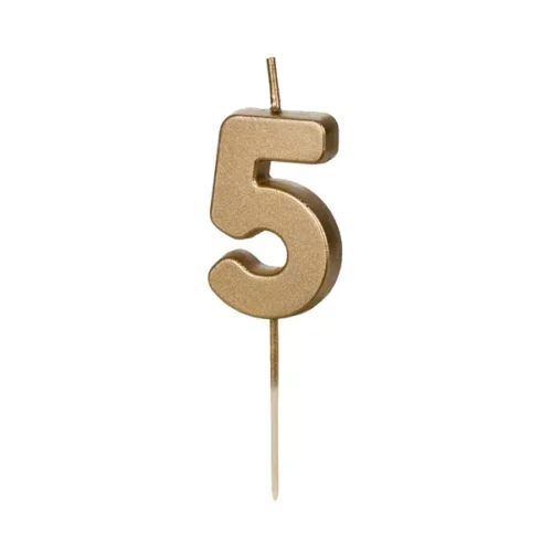 Świeczka - Cyfra "5" - złota, 4.5 cm