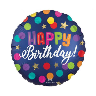 Balon bez helu: Happy Birthday, gwiazdki, 18″ – Balony foliowe – Szalony.pl