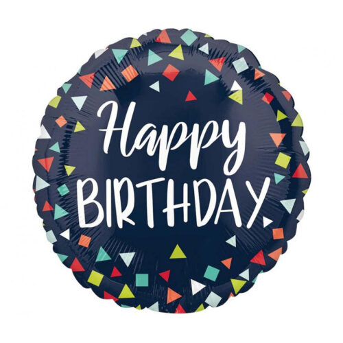 Balon z helem: Happy Birthday, niebieski, 18"